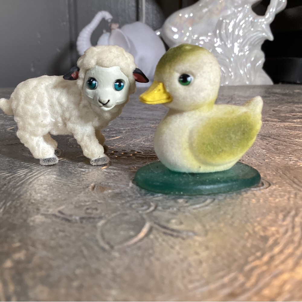 Vintage Flocked Lamb & Duckling Minis